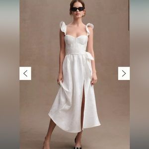 V. Chapman VERA SATIN RUFFLED-SLEEVE BUSTIER MIDI DRESS - Worn Once